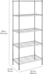 Amazon Basics 5-Shelf Adjustable Storage Shelving Unit for Garage, Steel Wire Rack, 200 Pound Loading Capacity per Shelf, 23.2" x 13.4" x 60", Chrome Finish - Image 10