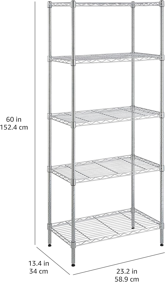 Amazon Basics 5-Shelf Adjustable Storage Shelving Unit for Garage, Steel Wire Rack, 200 Pound Loading Capacity per Shelf, 23.2" x 13.4" x 60", Chrome Finish - Image 10
