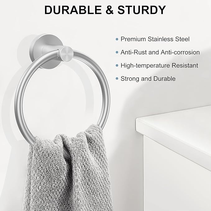 SetSail Towel Holder for Bathroom Wall Silver Towel Ring Stainless Steel Hand - Image 2