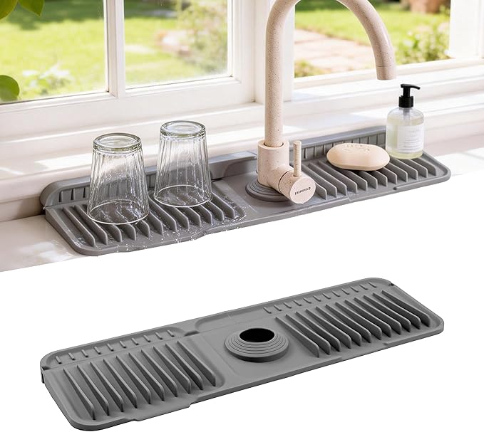 Faucet Mat for Kitchen Sink, 17.7"X5.5" Silicone Sink Splash Guard by ZJWZLG