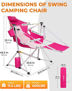 KingCamp Hammock Chair with Footrest – Heavy Duty Swinging Rocking Camping Chairs for Adults up to 400lbs, Folding Portable Oversized Rocker with Cup Holder & Pillow for Outdoor Beach Lawn RV Sports - Image 3