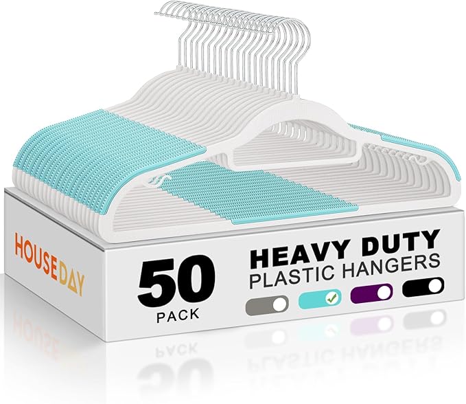 HOUSE DAY Plastic Hangers 50 Pack, Plastic Clothes Hangers Non Slip by HOUSEDAY