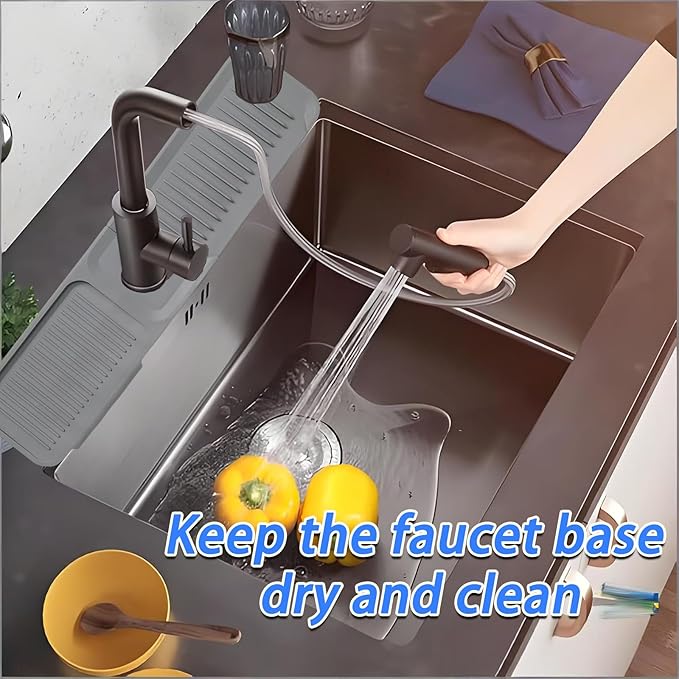 24 Inch Light Gray Durable Faucet Mat, Silicone Kitchen Sink Splash Guard - Image 5