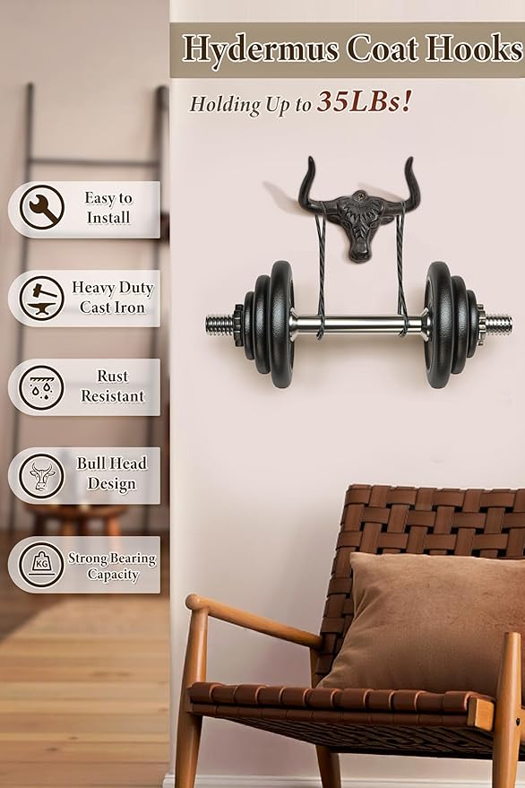 Cast Iron Coat Hooks Wall Mount 2 Pack Outdoor Western Decorative Wall Hooks - Image 4