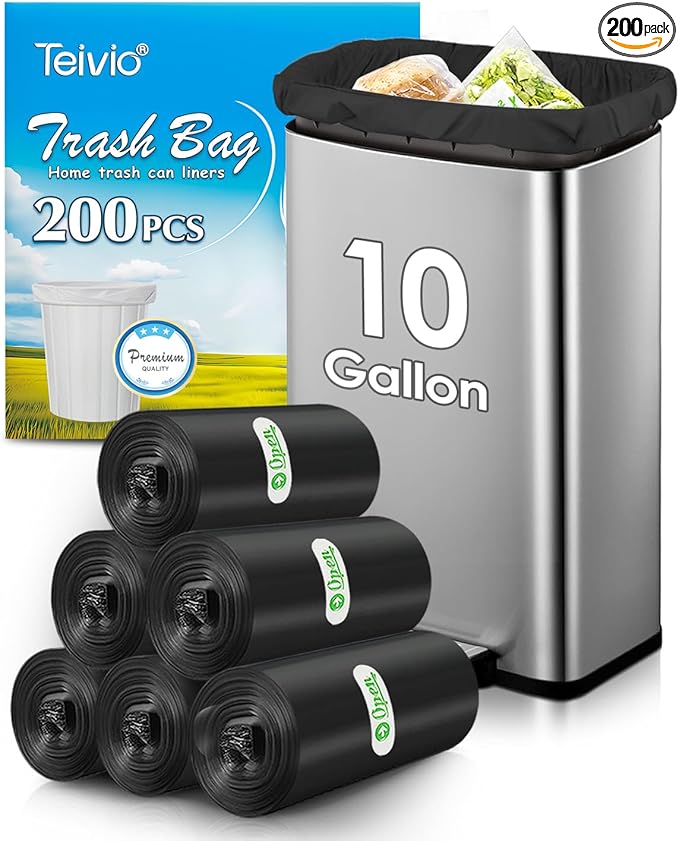 10 Gallon 200 Counts Extra Strong Trash Bags Tall Kitchen Garbage Bags by Teivio by Teivio