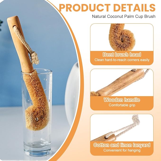 1Pcs Coconut Fibre Brush with Natural Wooden Handle Hangable Kitchen - Image 3