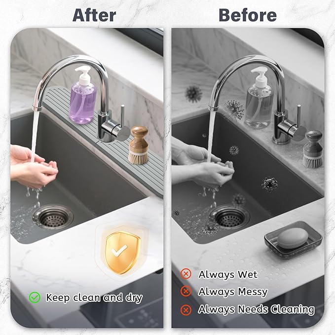 Stone Faucet Mat for Kitchen Sink, 2 Set/4PCS Quick Dry Diatomaceous Earth Tray - Image 5