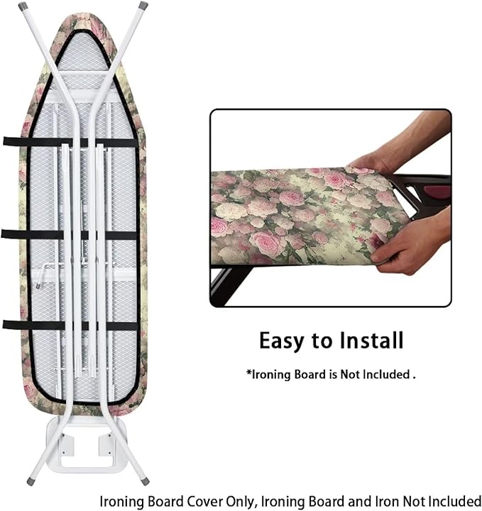 Retro Pink Rose Ironing Board Cover, Stain Resistant Minimalist Aesthetics Iron - Image 5