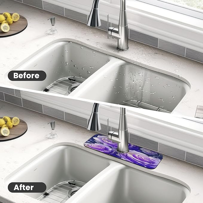 Blue Purple Rose Kitchen sink faucet pad, strong water absorption, anti slip - Image 4