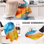 Orange Blue Kitchen Dish Towels Set of 4, Soft Absorbent Marble Decorative Tea - Image 7