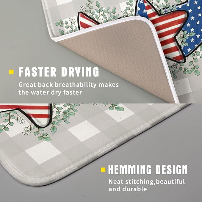 Patriotic Dish Drying Mat for Kitchen Counter Cute Stars 4th of July Holiday - Image 3