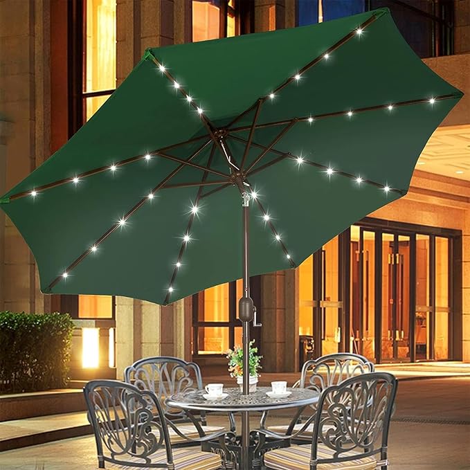 Blissun 9 ft Solar Umbrella, 32 LED Lighted Patio Umbrella, Table Market Umbrella, Outdoor Umbrella for Garden, Deck, Backyard, Pool and Beach (Dark Green) - Image 6
