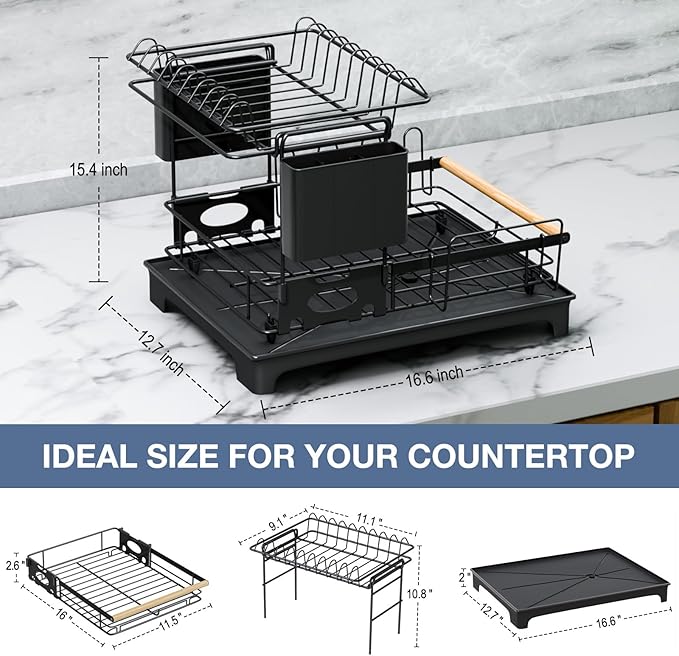 2 Tier Dish Drying Rack, Large-Capacity Dish Rack - Image 2
