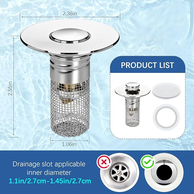 Sink Drain Strainer Hair Catcher, Press-Type Detachable Drain Hair Catcher - Image 2
