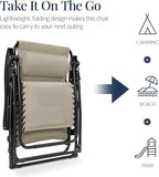 Best Choice Products Oversized Padded Zero Gravity Chair, Folding Outdoor Patio Recliner, XL Anti Gravity Lounger for Backyard w/Headrest, Cup Holder, Side Tray, Polyester Mesh - Dune - Image 5