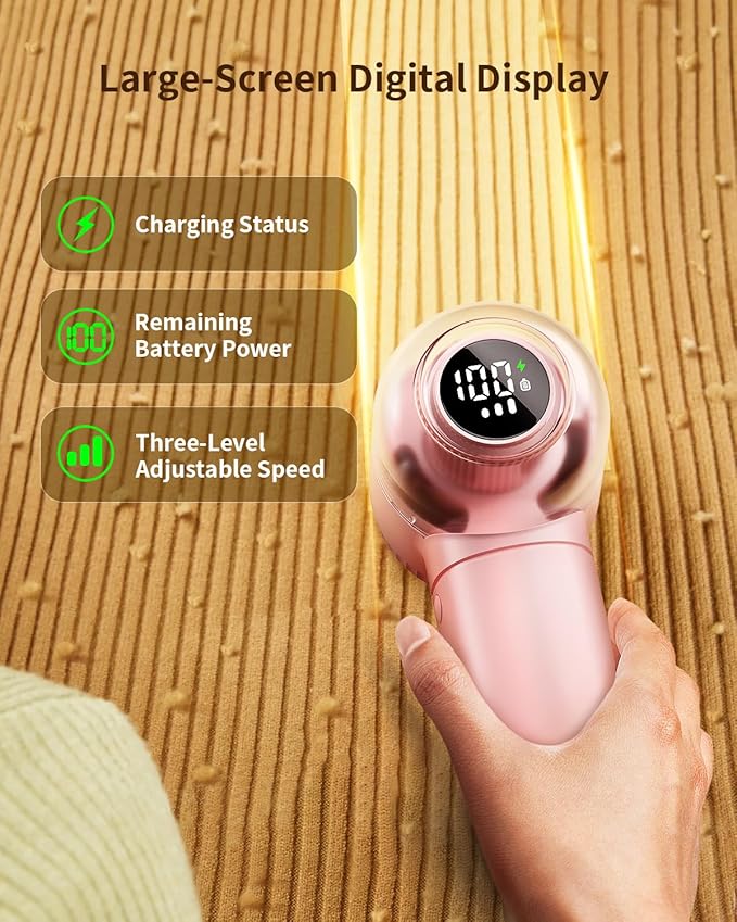 Fabric Shaver with Lint Brush, Large Lint Shaver with Digital Display, 3-Speeds - Image 4