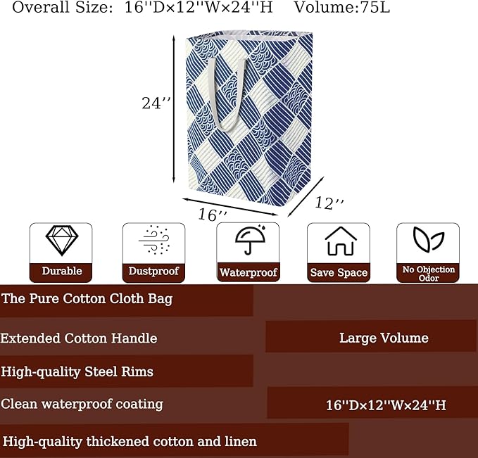 Waterproof Laundry Hamper 75L Collapsible Laundry Basket Extended Cotton Handle - Image 2