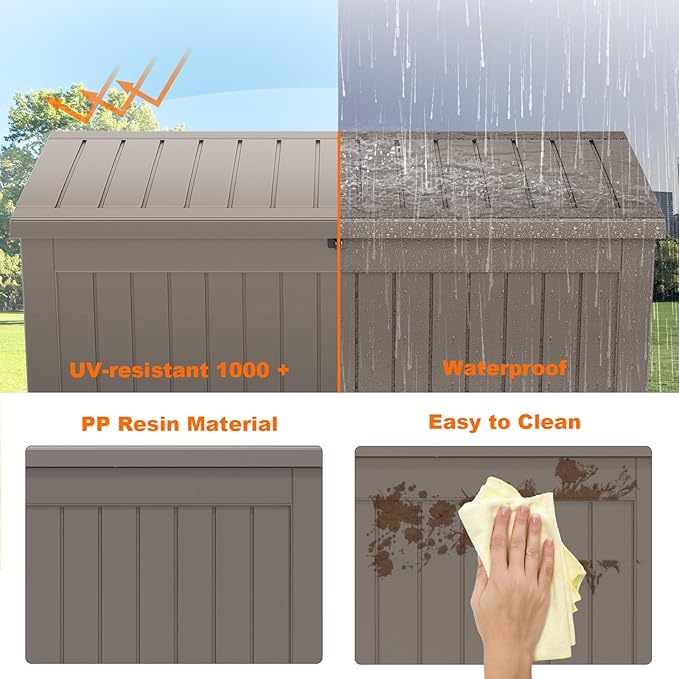 280 Gallon Outdoor Deck Box, Lockable Waterproof Outdoor Storage Boxes For Garden Tools,Indoor Cushions,Accessories Outside Storage Resin Weatherproof Container(Grey) - Image 7