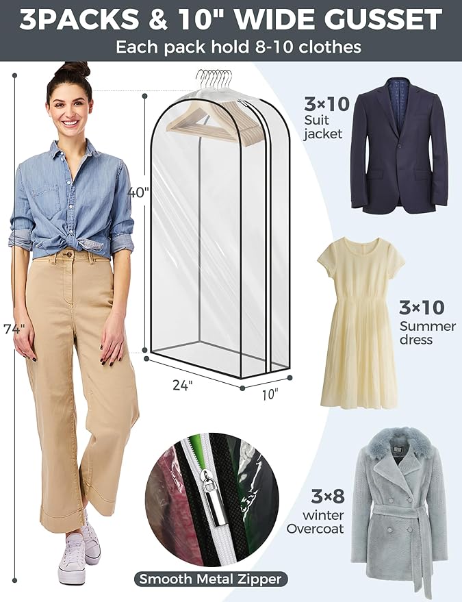 4 pcs 50" Garment Bags for Hanging Clothes, Garment Bags for Travel Covers - Image 4