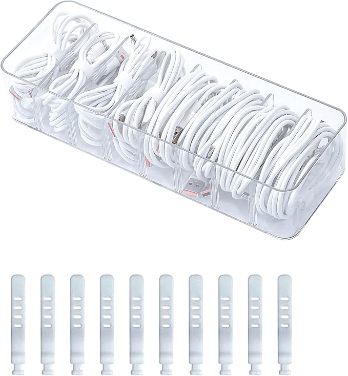 Clear Cable Cord Organizer Box, Adjustable Desk Drawer Storage Case by GOXITAX