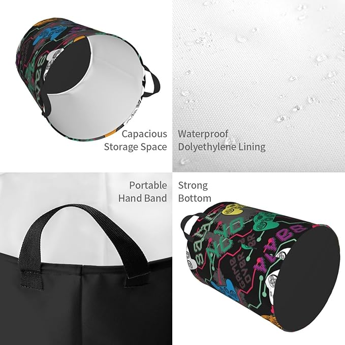 Colorful Game Joysticks Laundry Hamper Bag, Video Game Controller Background - Image 3