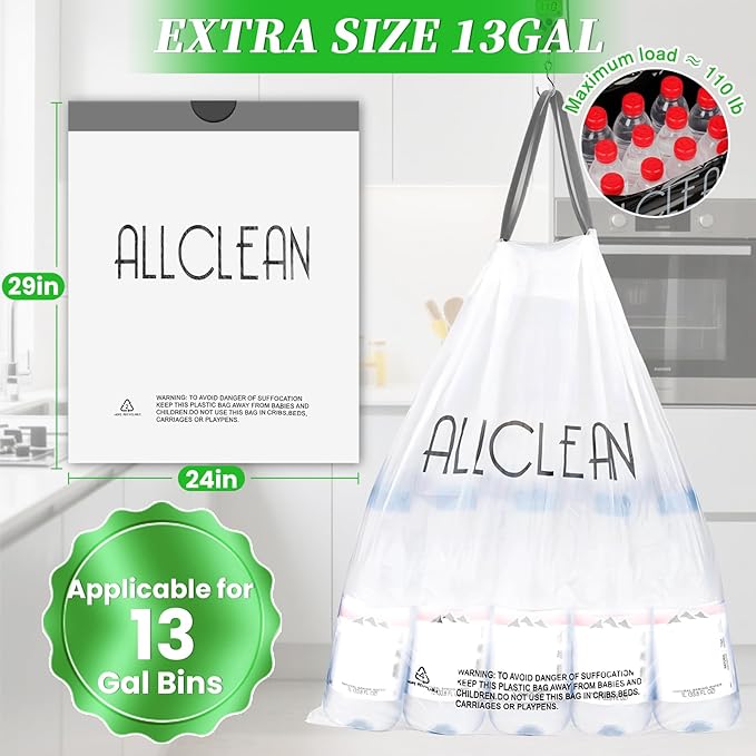 Trash Bags 13 Gallon Tall Kitchen Drawstring Garbage Bags, Fit 13 Gal Bins - Image 6