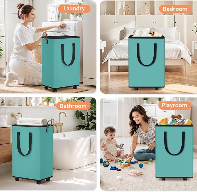 Laundry Basket with Wheels, Collapsible Laundry Baskets, Laundry Hamper with - Image 6
