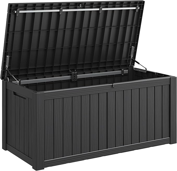Outdoor Storage Box, Resin Deck Boxes Indoor and outdoor, Waterproof Storage Box Lockable Lid (Black,150 Gallon) by NBYSGO