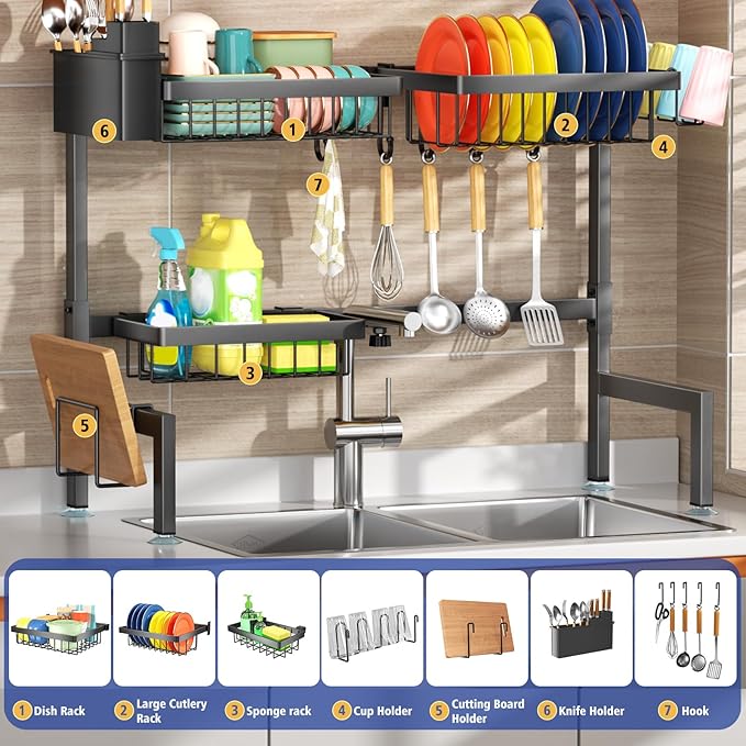 SNSLXH 2-Tier Over The Sink Dish Drying Rack, Kitchen Large Dish Drying Rack - Image 2