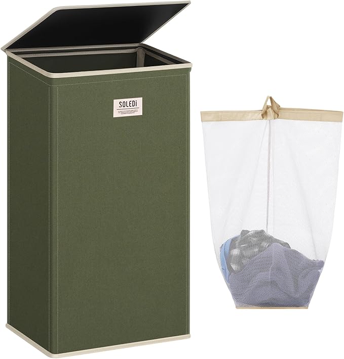 SOLEDI Laundry Hamper with Lid 100L Large & Tall Collapsible Laundry Basket by SOLEDI