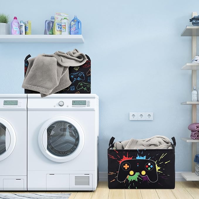 2 Pcs Rectangle Gamer Laundry Basket Hamper Foldable Kids Laundry Baskets Boys - Image 7