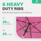 JEAREY 7.5FT Patio Umbrella Market Table Umbrella with 6 Sturdy Ribs, Push Button Tilt/Crank Outdoor Umbrella for Garden, Deck, Backyard, Pool and Beach,Rose Pink - Image 8
