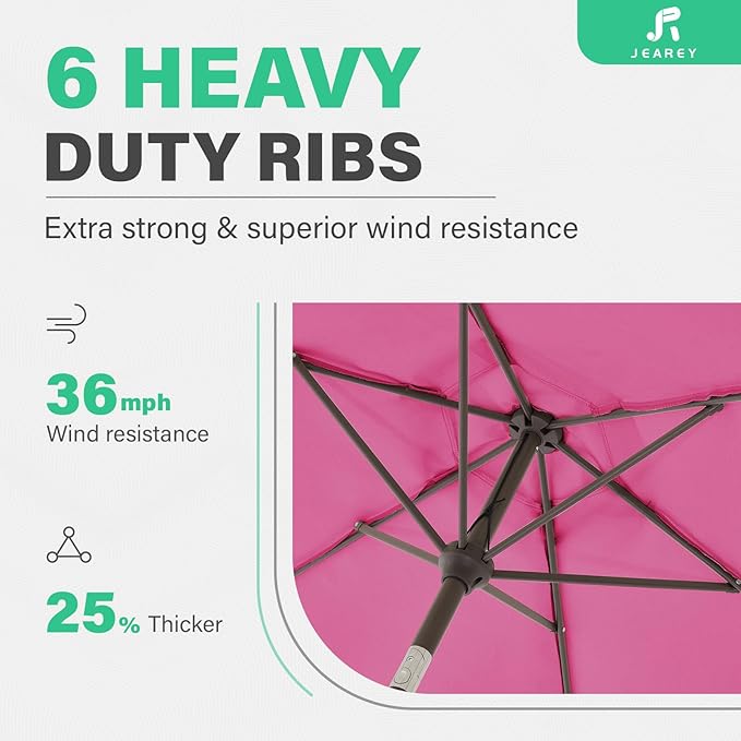 JEAREY 7.5FT Patio Umbrella Market Table Umbrella with 6 Sturdy Ribs, Push Button Tilt/Crank Outdoor Umbrella for Garden, Deck, Backyard, Pool and Beach,Rose Pink - Image 8