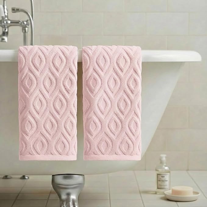 Artoid Mode 2 Pcs Pink 3D Diamond Grid Jacquard Hand Towels - Image 4