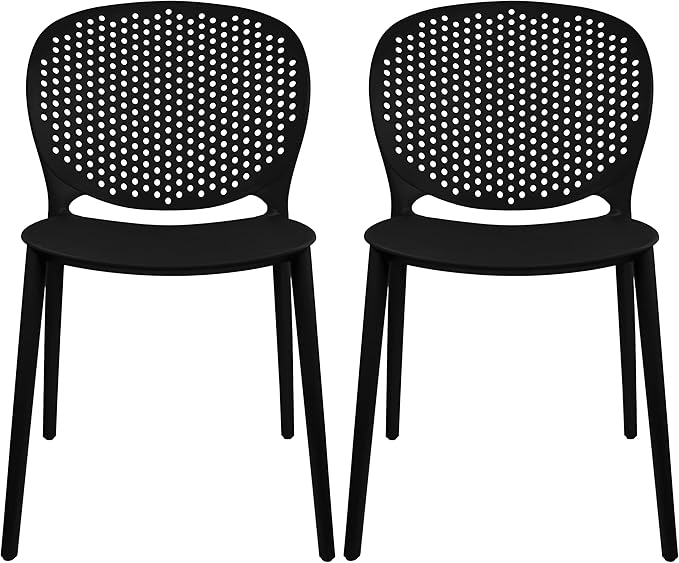 2xhome Set of 2 Patio Dining Chairs | Modern Stackable Outdoor Pool Side Chair | Weather Resistant Plastic for Yard, Porch, Balcony, Kitchen, Black by 2xhome