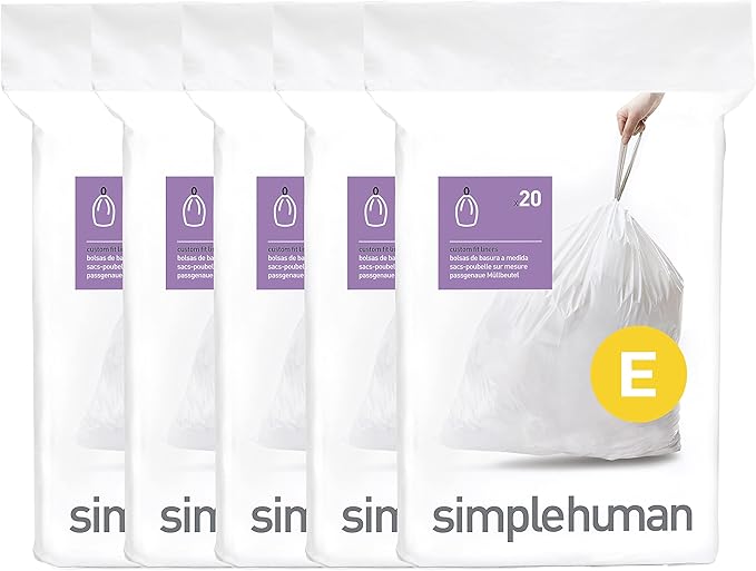 simplehuman Code E 100 Count, Dispenser Pack Custom Fit Liners, Drawstring by Simplehuman