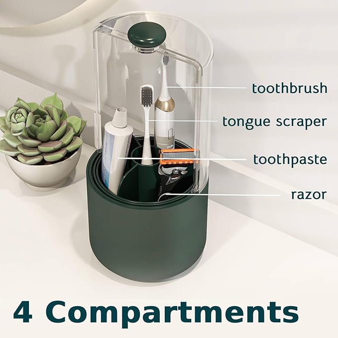 Toothbrush Holder with Cover 360 Rotating 4 Compartments Bathroom Toothpaste - Image 6