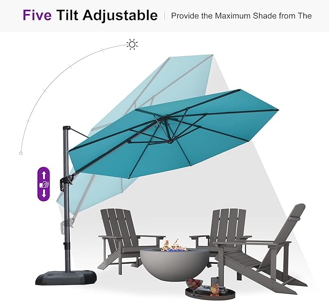 PURPLE LEAF 11 Feet Patio Cantilever Umbrella with Base Outdoor Umbrella Round Aluminum Offset with 360-degree Rotation for Garden Deck Pool Patio, Turquoise Blue - Image 8