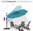PURPLE LEAF 11 Feet Patio Cantilever Umbrella with Base Outdoor Umbrella Round Aluminum Offset with 360-degree Rotation for Garden Deck Pool Patio, Turquoise Blue - Image 8