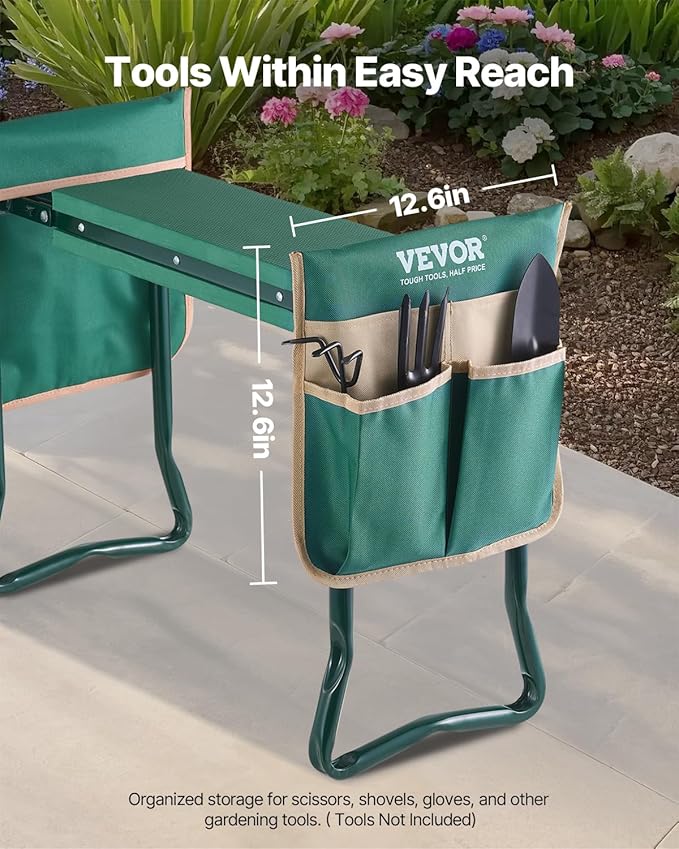 VEVOR Garden Kneeler and Seat Heavy Duty, Portable Garden Stool with 6'' EVA Kneeling Pad and 2 Tool Bags, Folding Garden Bench to Relieve Knee & Back Pain, Great Gifts for Seniors, Family Gardeners - Image 3