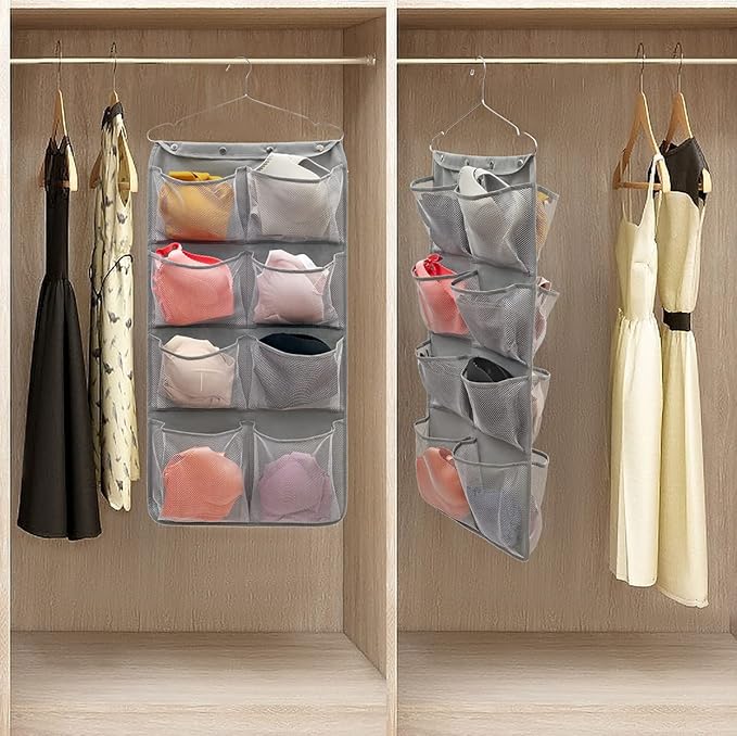 Dual Sided Hanging Closet Organizer Durable Socks Stocking Clothes Bra - Image 3