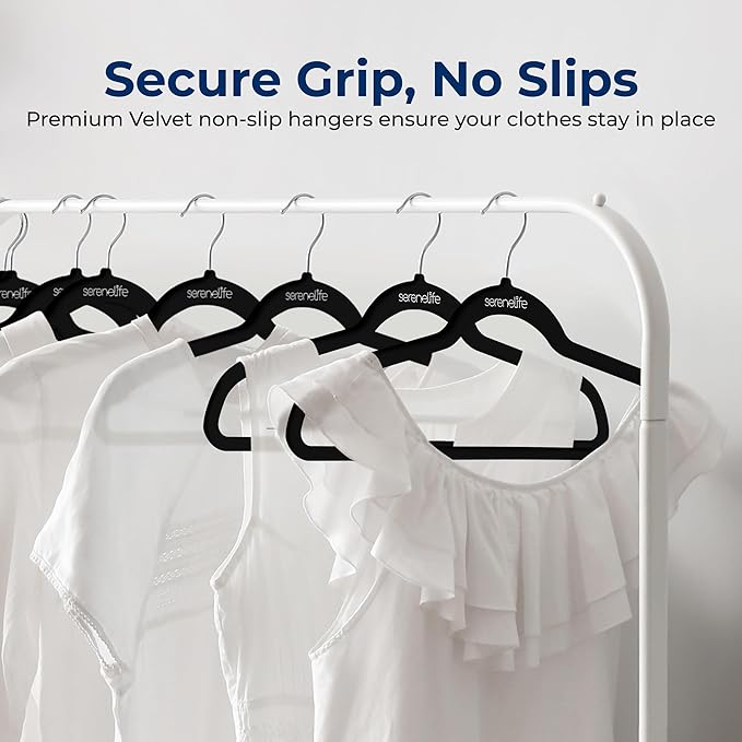 SereneLife Velvet Hangers 100 Pack Black – Slim Non-Slip Clothes Hangers - Image 3