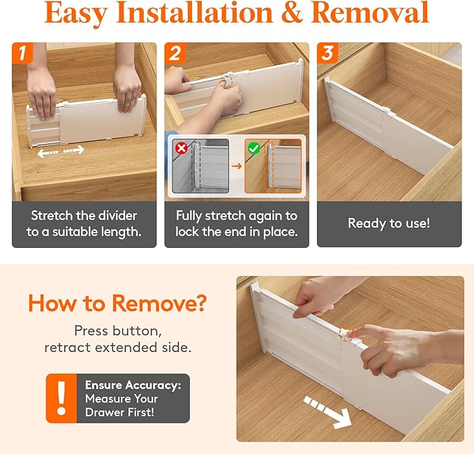 Lifewit 8" Tall 8 Pack Drawer Dividers, 35-56.5cm/13.8-22.2" Expandable Drawer - Image 4