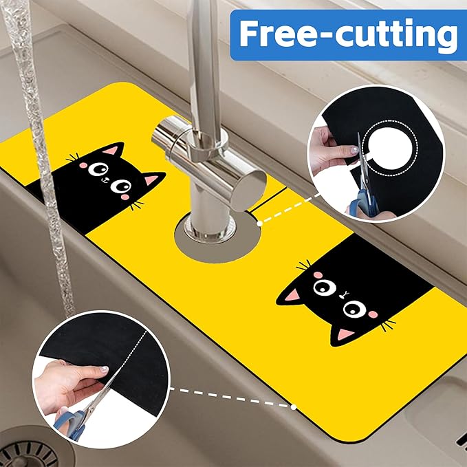 Cute Black Cat Head Kitchen Sink Splash Guard Mat Absorbent Fast Drying Mat - Image 7