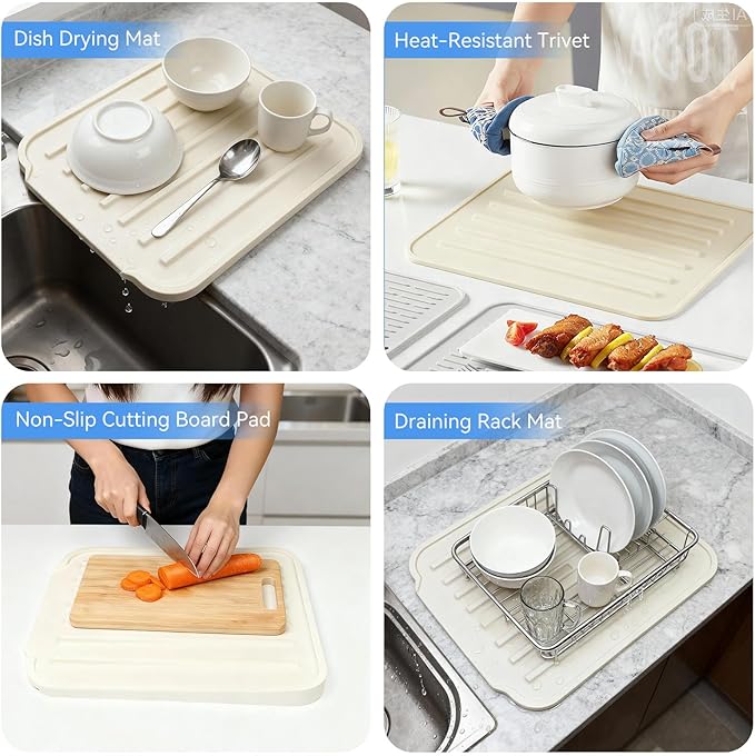Silicone Dish Drying Mat for Kitchen Counter, Upgraded Extra Thick 1.1” - Image 6