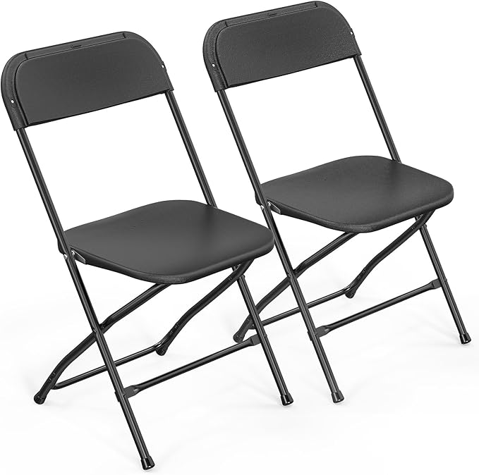 VINGLI 2 Pack Black Plastic Folding Chair, Indoor Outdoor Portable Stackable Commercial Seat with Steel Frame 350lb. Capacity for Events Office Wedding Party Picnic Kitchen Dining by VINGLI