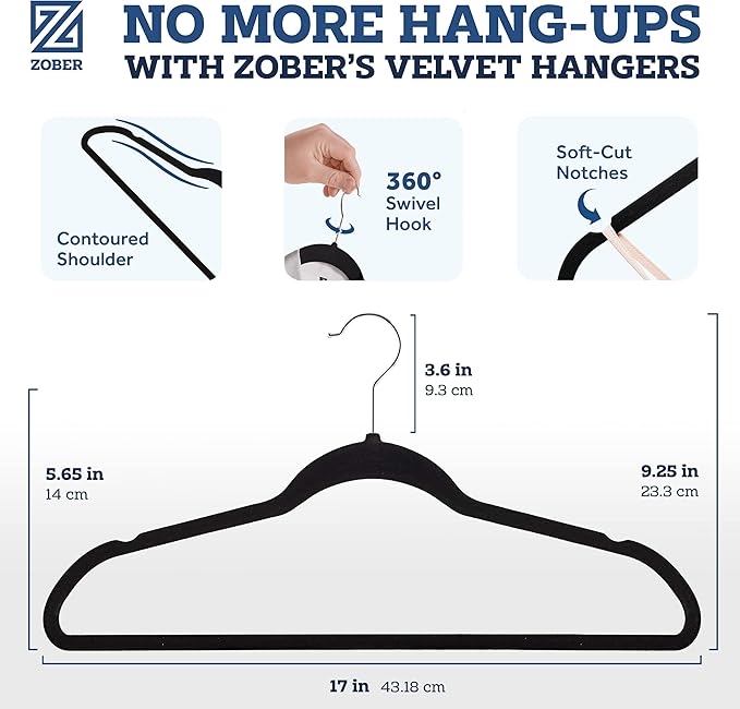 ZOBER Black Velvet Hangers 50 Pack - Image 3