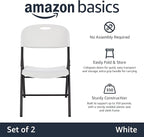 Amazon Basics Portable Folding Plastic Chair with Back Support, Easy to Fold and Store, 350-Pound Capacity, White, 2-Pack - Image 4