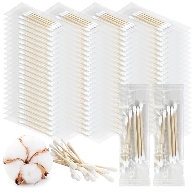 Travel Size Cotton Swabs, Individually Wrapped Disposable Double Round Tips by MeanHoo