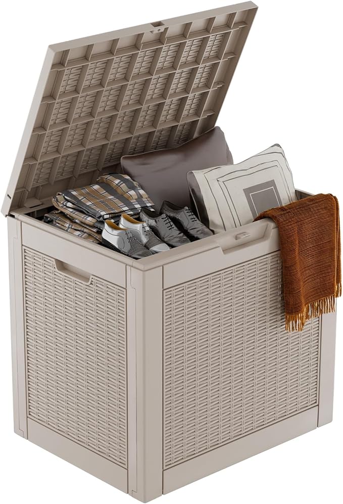 37 Gallon Outdoor Deck Box, Lockable Waterproof Outdoor Storage Boxes For Garden Tools,Indoor Cushions,Accessories Outside Storage Resin Weatherproof Container(Grey) by MAIUSCOLI